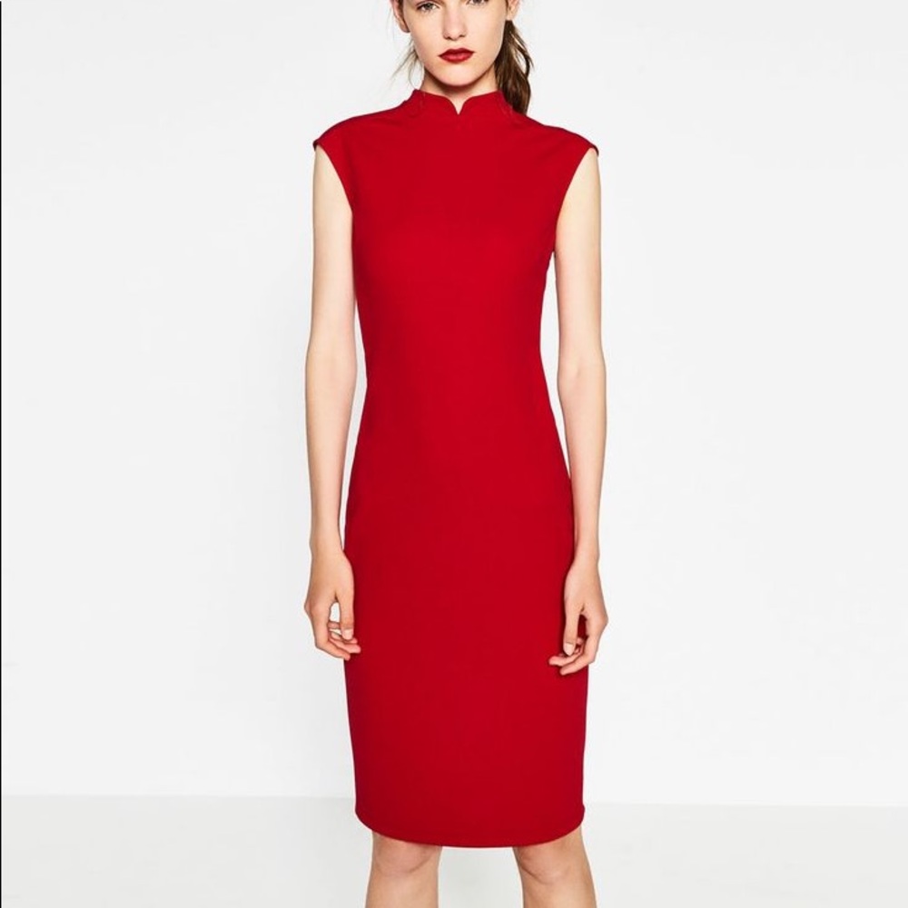 Zara Open Back Red Midi Dress Sz Small